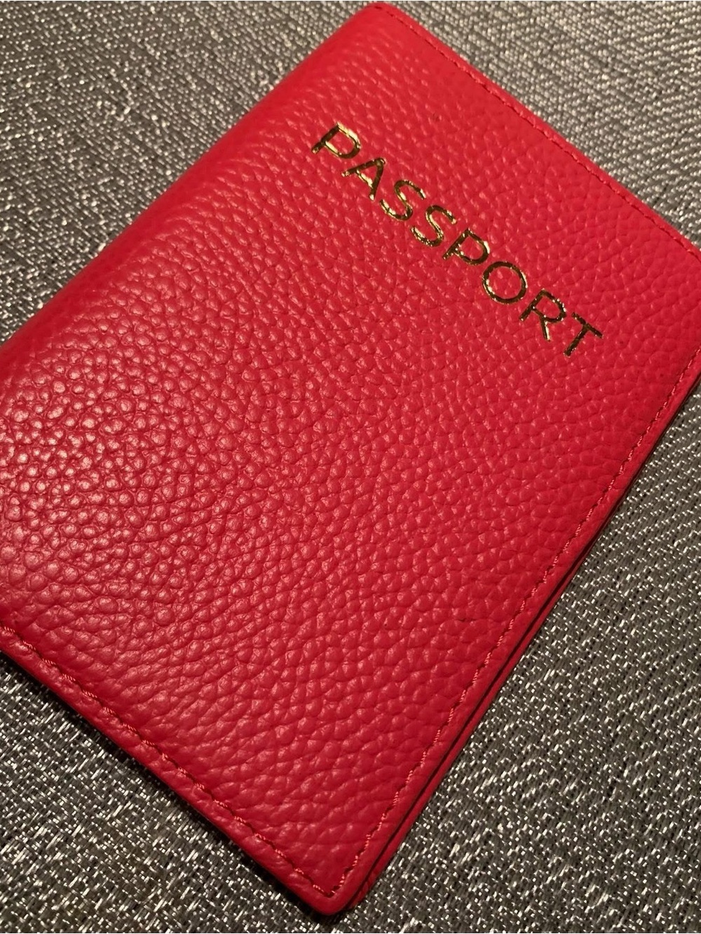 Hot/Dark Pink. Pebbled Leather Passport Holder - Gold 'PASSPORT' Detail